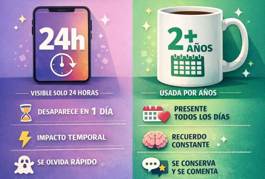 Taza promocional personalizada con logo empresarial - ejemplo de publicidad tangible